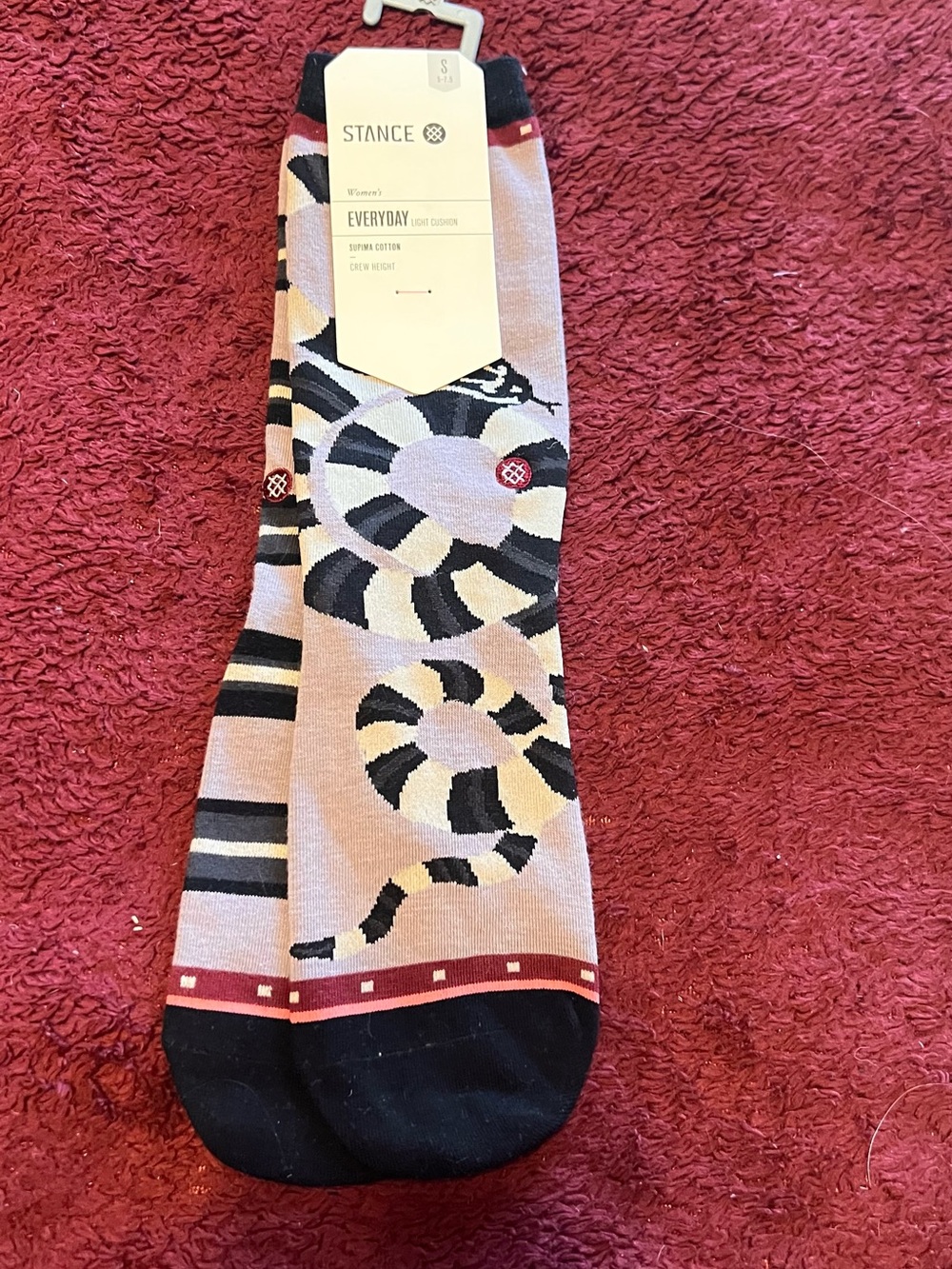Stance Pink Crew Socks with Black & Cream Snake Motif